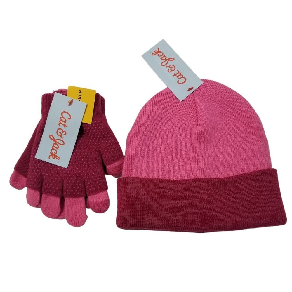 NWT Cat & Jack Girls Tiarella Beanie and Gloves Matching Set Youth Size OS Color